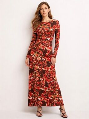 Ottodame Anthropologie Long Sleeve Red Floral Maxi Dress Size US 8